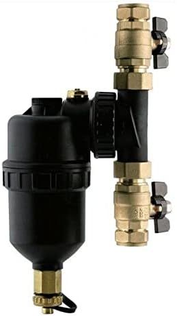 Team Supplies TSFILTER Filtre de chaudiere magnetique 22 mm en ligne pour chauffage central avec vannes a alesage complet et poignee
