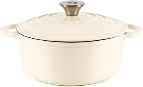 Latt Home Cocotte en Fonte Ronde 26 cm - 4.8 L, Faitout Induction, Gaz et Four Avec Couvercle, Casserole Emaillee, Marmite en Fonte,
