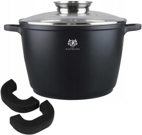KARL HAUSMANN Faitout Induction - 10L Ø 28 cm - Cocotte Fonte d'Aluminium - Marmite Couvercle en Verre - Casserole Tous Feux dont