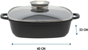 Elo 8668026 Mijoteuse carree avec couvercle en verre 28 cm, Faitout, Plat de service, Cocotte en fonte, Convient a tous types de feu
