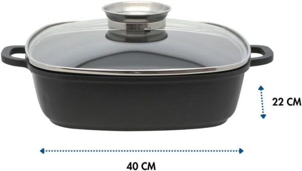 Elo 8668026 Mijoteuse carree avec couvercle en verre 28 cm, Faitout, Plat de service, Cocotte en fonte, Convient a tous types de feu