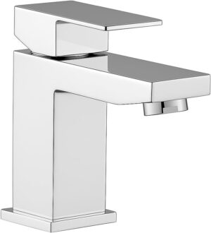 Edge Robinet mitigeur moderne chrome pour salle de bain Robinet a levier unique avec design carre, construction en laiton durable,