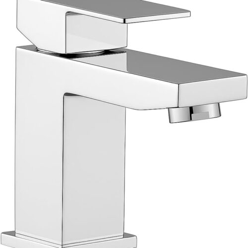 Edge Robinet mitigeur moderne chrome pour salle de bain Robinet a levier unique avec design carre, construction en laiton durable,