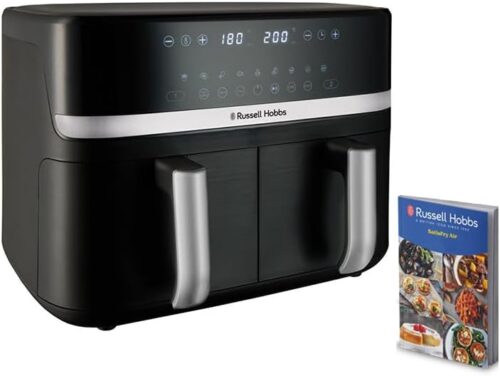 Russell Hobbs Air Fryer Rapid Air 9L (2 x 4.5L Compartments, Compact, Quiet, 9-in-1) Oil-free Fryer (Economy, Touch, Grill, Roast