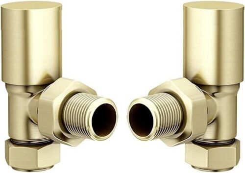 Paire de valves coudees en laiton brosse pour radiateur