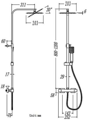 Colonne de douche thermostatique Acezanble, hauteur réglable