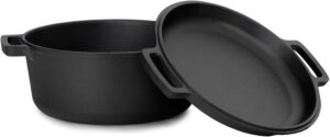 4BIG.fun Faitout en fonte avec couvercle Ø 28 cm - 6 l - Casserole Traditionnelle en Fonte 2 en 1 - Cocotte en Fonte avec Couvercle