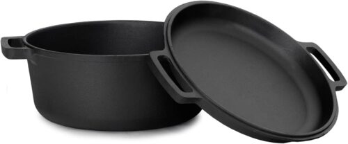 4BIG.fun Faitout en fonte avec couvercle Ø 28 cm - 6 l - Casserole Traditionnelle en Fonte 2 en 1 - Cocotte en Fonte avec Couvercle