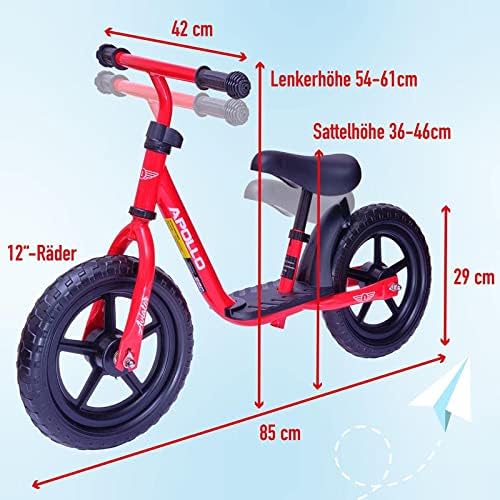 Apollo Aviator Children's Evolutive Bike Bike 30 cm, Aviator, Solid Comfortable and Lightweight Balance Bike for Girls and Boys, Red