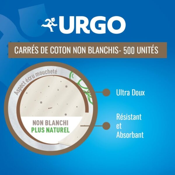 Urgo - Carres de coton - x500 unites - FORMAT FAMILIAL - Ultra-doux Absorbants - Coton de qualite certifiee OEKO-TEX Non Blanchi