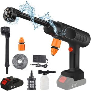 Nettoyeur haute pression sans fil, 21 V maximum, 95 bar, portable, avec batterie 7500 mAh, buse 6 en 1, pulverisateur de mousse, net