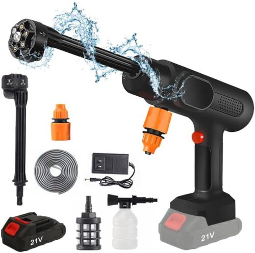 Nettoyeur haute pression sans fil, 21 V maximum, 95 bar, portable, avec batterie 7500 mAh, buse 6 en 1, pulverisateur de mousse, net