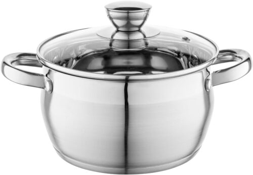 FLORINA Faitout Inox (3,4 l) I Diametre de 20 cm I Marmite Inox OLIVER I Casserole Acier Inoxydable avec Couvercle en Verre I Faitou