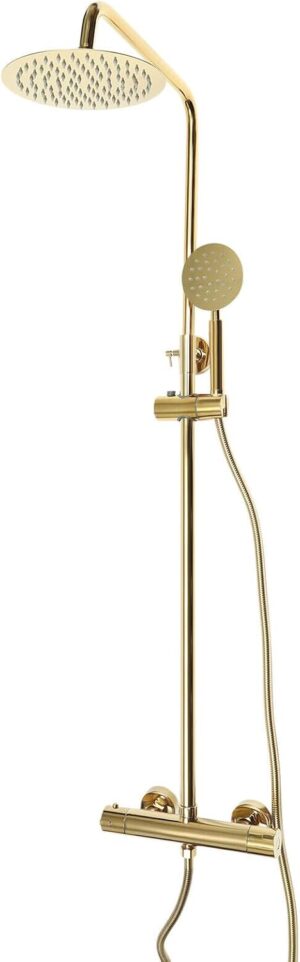 Golden Brass Shower Column Retro with Mixer Tap Set Stainless Steel Gold Shower System Mixer Shower Tap Thermostat Wall Mounted Show