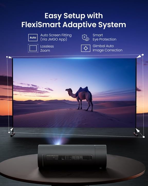 JMGO PicoFlix Mini Portable Outdoor Projector with Google TV, Netflix, 1080P, 420 ISO Lumens, 4.5 Hours Battery, 200 Inch Home Cinem