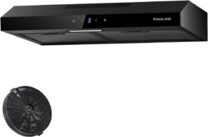 GASLAND Chef SR60BS 60 cm hotte aspirante silencieuse a air recycle 202 m3h, 3 niveaux Touch Control hotte aspirante en acier noir