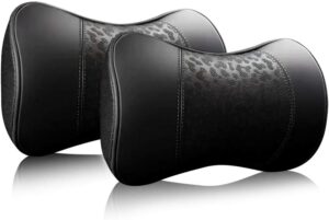 Carodi Lot de 2 coussins de nuque en cuir pour voiture, 100 mousse a memoire de forme, support cervical confortable, siege de voit