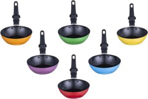 RoDzj Mini Wok Party Set 6 Pieces Ø12cm Revetement Antiadhesif Small Wok avec Isolation Poignee pour le Tablegrill Mini Crepiere
