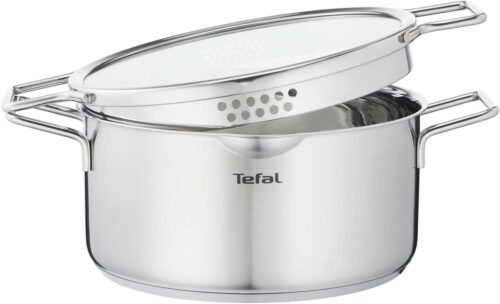 Tefal Nordica Faitout 20 cm (2,9 L) en acier inoxydable garanti 10 ans Couvercle verre, Base diffusion de chaleur, Bec verseur, Eg