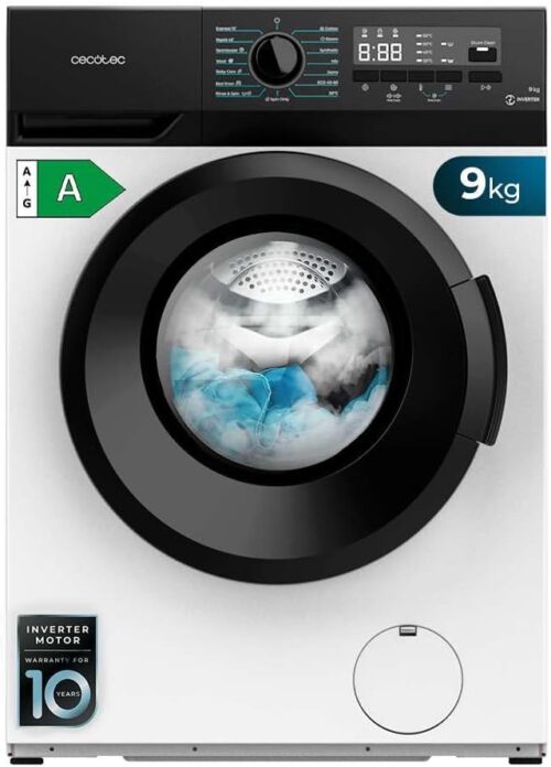 Cecotec Lave-linge 9 kg a chargement frontal Bolero Dresscode 9300 Inverter Max A. 1950 W, 1400 trmin, 15 programmes, Moteur Invert