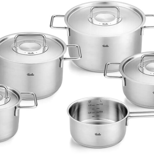 Fissler Collection Pure Jeu De Faitoutssautoircasserole En Inox, 6 Pieces Dont 4 A Couvercle En Metal (3 Faitouts, 1 Sautoir, 1 Ca