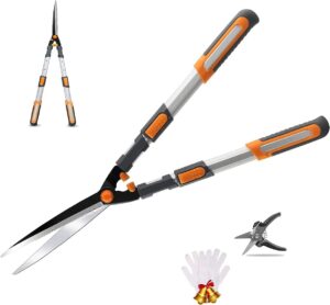 AIRAJ Professional Telescopic Manual Hedge Shears 75-88 cm, SK-5 Steel Blade, Ergonomic Handle, Extendable Length in 3 Parts, Easy t
