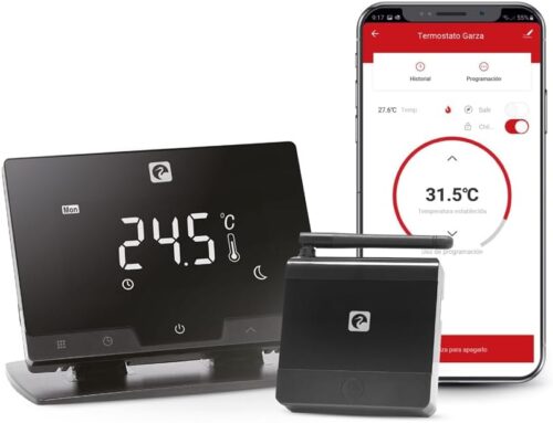 Garza - Wireless Smart WiFi Thermostat for Heating and Boiler, Programmable, Touch Screen, Voice Control (AlexaGoogle), 2.4 GHz, Bl