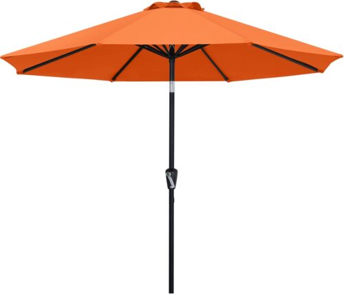 ABCCANOPY Parasol de terrasse de 2,7 m Parasol de table impermeable avec bouton-poussoir d'inclinaison et manivelle, 8 baleines, p