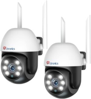 Ctronics 2 x Outdoor WiFi Surveillance Camera, 1080P PTZ WiFi IP Camera with Auto Tracking Human Detection 35090 Night Vision Colo