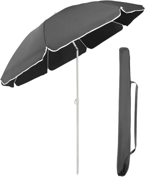 Sekey Parasol de Jardin 160 cm GRS Certifie Reglable en Hauteur Inclinaison, UPF50 avec Polyester Recycle Impermeable 8 Balei