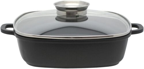 Elo 8668026 Mijoteuse carree avec couvercle en verre 28 cm, Faitout, Plat de service, Cocotte en fonte, Convient a tous types de feu