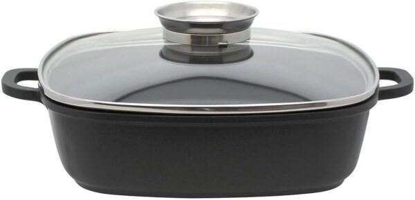 Elo 8668026 Mijoteuse carree avec couvercle en verre 28 cm, Faitout, Plat de service, Cocotte en fonte, Convient a tous types de feu