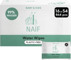 Naif lingettes humides sans plastique 864 pieces (16 x 54 lingettes humides) - soin des fesses, du corps et du visage de bebe - 99