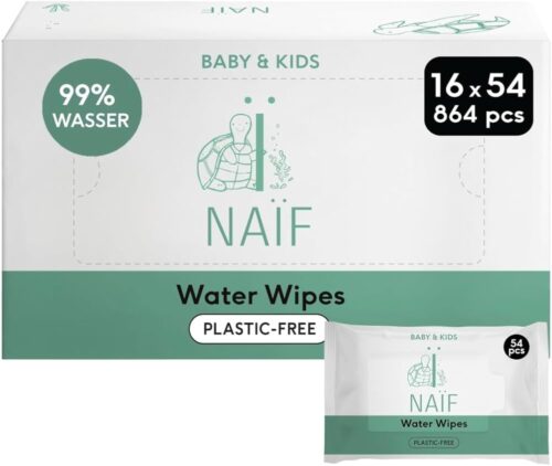 Naif lingettes humides sans plastique 864 pieces (16 x 54 lingettes humides) - soin des fesses, du corps et du visage de bebe - 99