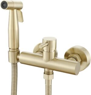 Wussh Shattaf Muslim Bidet Concealed Toilet Shower Kit with Hot and Cold Mix Brushed Gold Brass