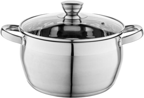 FLORINA Faitout Inox (4,8 l) I Diametre de 22 cm I Marmite Inox OLIVER I Casserole Acier Inoxydable avec Couvercle en Verre I Faitou