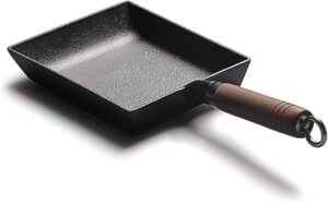 YYMIYU Tamagoyaki Poele a omelette japonaise en fonte avec poignee en bois 23 x 18 cm