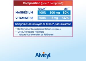 Alvityl Magnesium 300mg Vitamine B6 - Liberation Prolongee - Diffusion lente et progressive - Magnesium d'origine Marine - Stress,