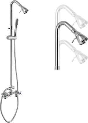 Cinwiny Kit de douche d'exterieur a montage mural en chrome poli avec douchette a main double poignees croisees avec barre coulissan