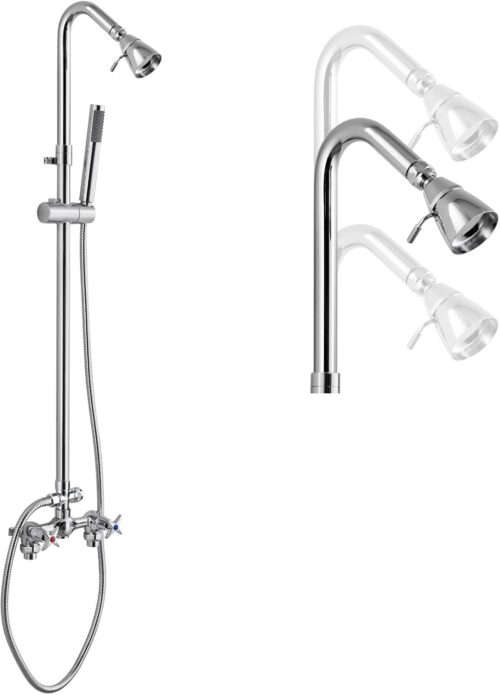 Cinwiny Kit de douche d'exterieur a montage mural en chrome poli avec douchette a main double poignees croisees avec barre coulissan