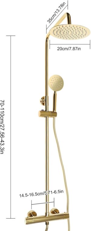 Golden Brass Shower Column Retro with Mixer Tap Set Stainless Steel Gold Shower System Mixer Shower Tap Thermostat Wall Mounted Show