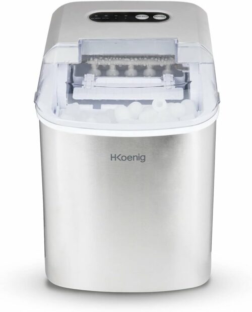 H.Koenig Machine à Glaçons KB14, 12kg en 24h, 9 Glaçons Prêts en 6 min, 2 tailles de Glaçons, Autonettoyante, Silencieuse 2,1L, Glaç