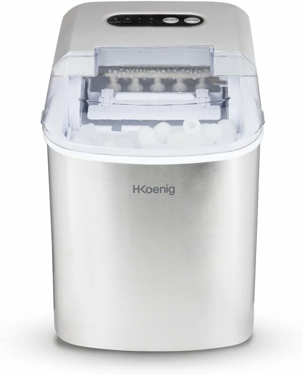H.Koenig Machine à Glaçons KB14, 12kg en 24h, 9 Glaçons Prêts en 6 min, 2 tailles de Glaçons, Autonettoyante, Silencieuse 2,1L, Glaç
