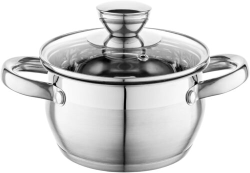 FLORINA Faitout Inox (1,3 l) I Diametre de 14 cm I Marmite Inox OLIVER I Casserole Acier Inoxydable avec Couvercle en Verre I Faitou