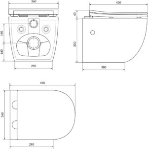 51wL799zB9L._AC_SL1200_.jpg Rimoff White Suspended Toilet with Soft Close Lid and Bidet Tap for Water - Wall Mounting Kit Included