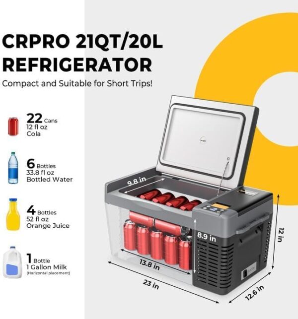 BougeRV CRPRO Glaciere a Compression, Frigo Voiture 20 litres(-22C10C), 1224V DC 110-240V AC Glaciere Voiture, Frigo Compression