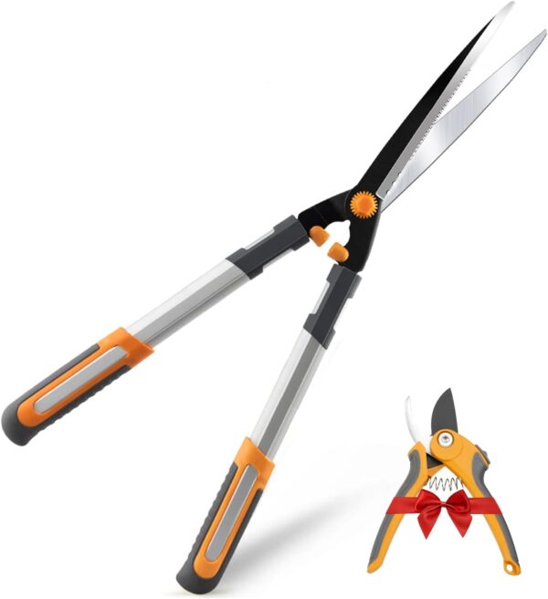 AIRAJ Hedge Shears (60 cm), with serrated blade in three sections and non-stick coating, manual hedge shears for trimming, ideal for