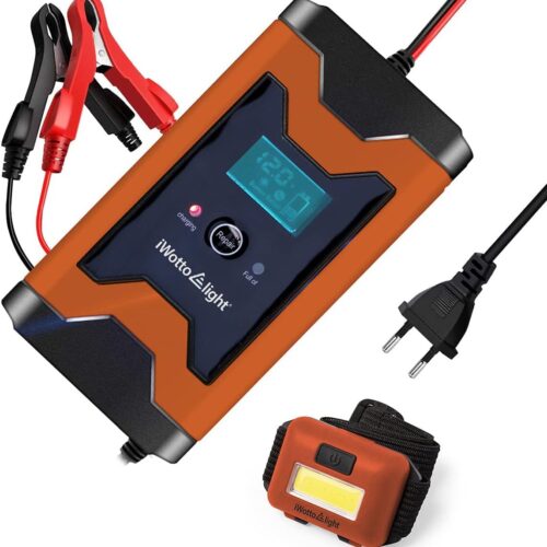 iWotto E-Light Car Battery Charger 6A 12V Battery Charger with Easy and Automatic Use Compatible with Cars and Motorcycles M