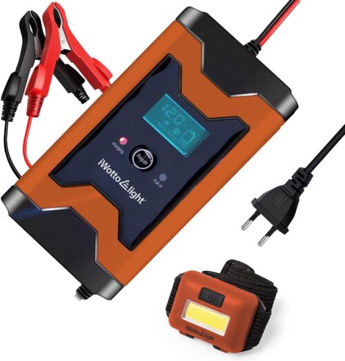 iWotto E-Light Car Battery Charger 6A 12V Battery Charger with Easy and Automatic Use Compatible with Cars and Motorcycles M