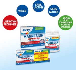Alvityl Magnesium 300mg Vitamine B6 - Liberation Prolongee - Diffusion lente et progressive - Magnesium d'origine Marine - Stress,